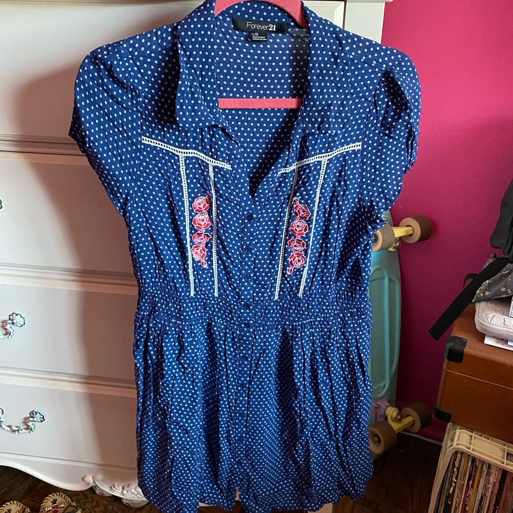 Embroidered floral dot western dress F21 Large
